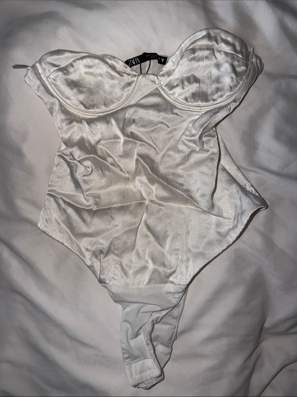 Zara Ivory Satin Underwire Bustier Bodysuit